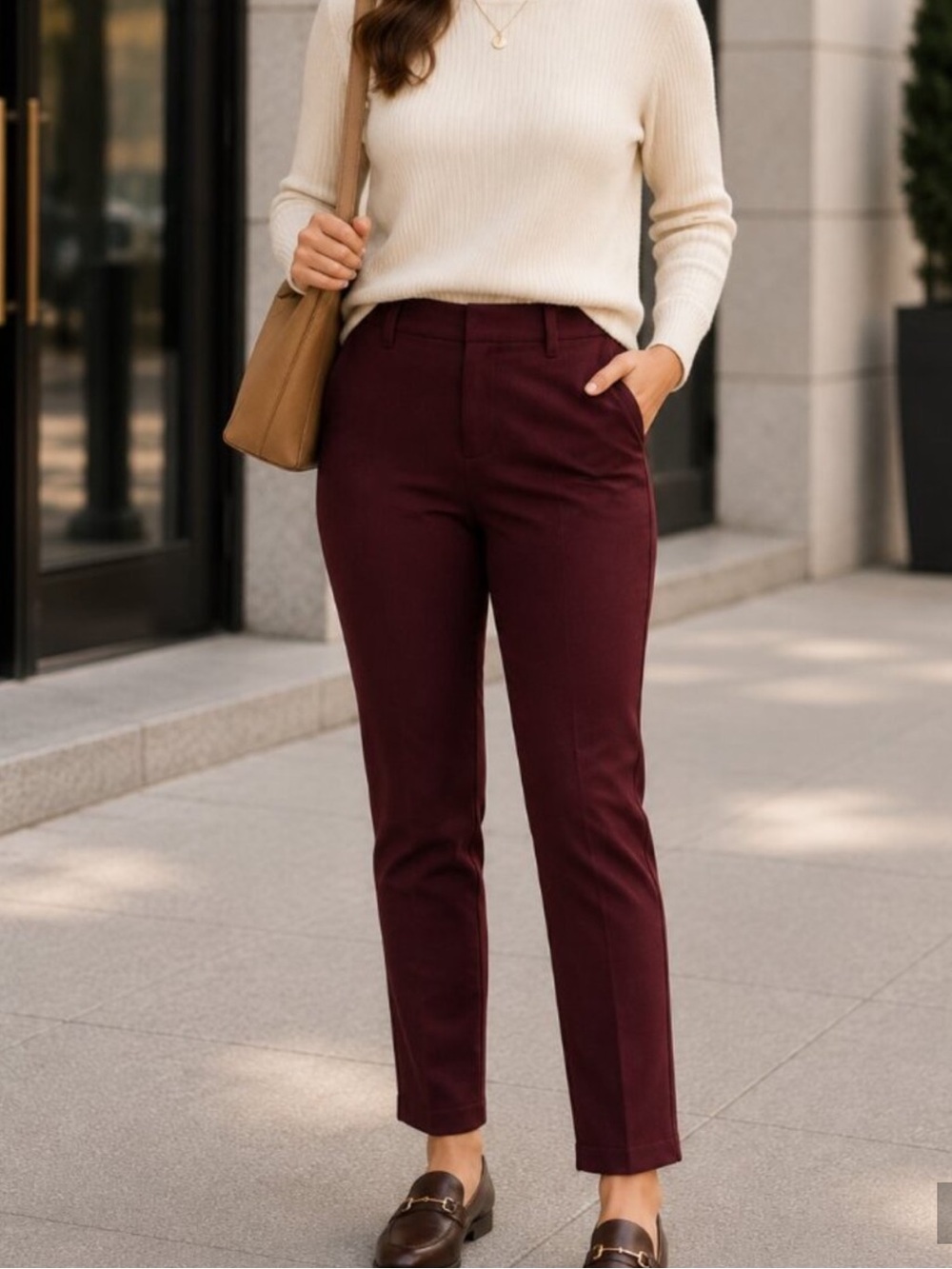 NEW! QUINCE Ultra Stretch Ponte Straight Leg Pants Office Travel Burgundy XL